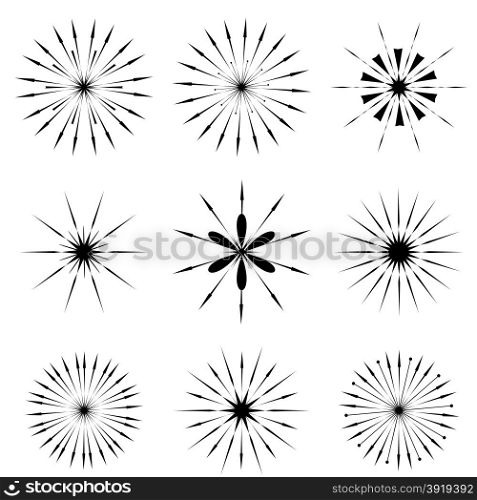 Set of Sunbursts Symbols Isolated on White Background. Sunbursts