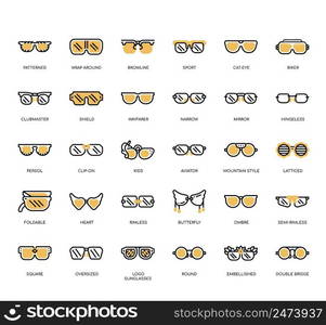 Set of Sunglasses styles thin line icons for any web and app project.