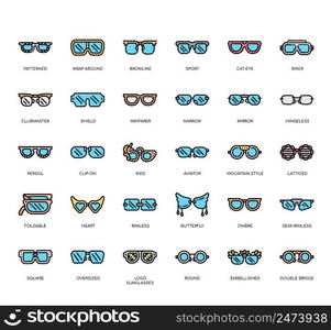 Set of Sunglasses styles thin line icons for any web and app project.