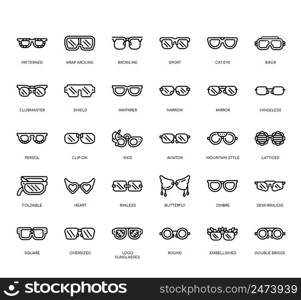 Set of Sunglasses styles thin line icons for any web and app project.