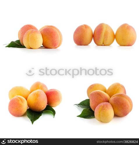 Set of sweet peaches on a white background