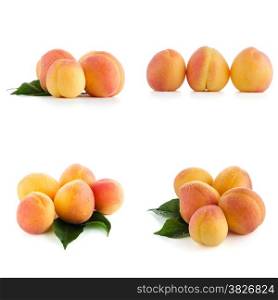 Set of sweet peaches on a white background
