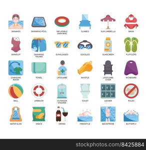 Set of Swimming pool thin line icons for any web and app project.