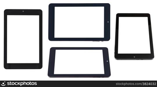 set of tablet pc with cut out screen isolated on white background