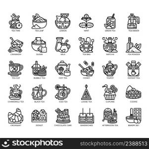 Set of Tea time thin line icons for any web and app project.