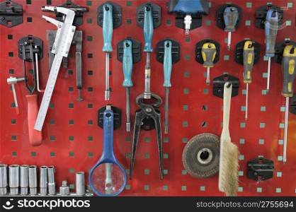 Set of the working tool at the stand. A workplace of the mechanic
