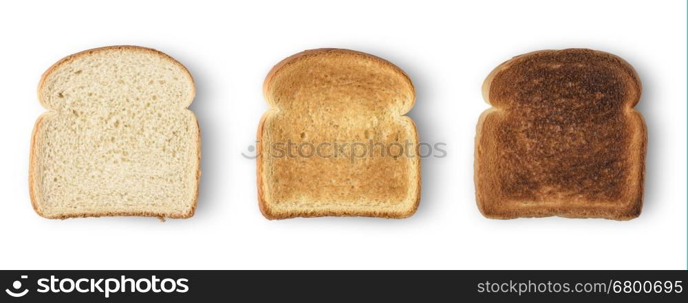 Set of three slices toast bread isolated on white