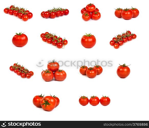 set of tomatoes isolated over white background