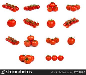 set of tomatoes isolated over white background