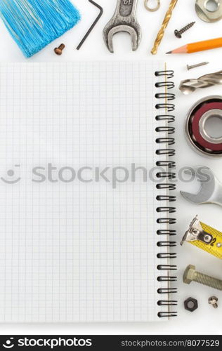 set of tools and instruments isolated on white background