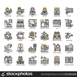 Set of Travel by plane thin line icons for any web and app project.