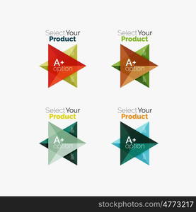 Set of triangle geometric business infographic templates. Elements of business brochure, info presentation background and web design navigation. Select your product concept, make a choice idea