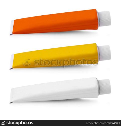 Set of tube mockup template for cosmetic cream or gel, isolated on white background. The white tube mockup template for cosmetic cream or gel, isolated on white background