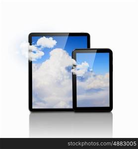 Set of two computer devices. Set of two computer devices with clouds illustration