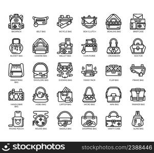 Set of Types of Bags thin line icons for any web and app project.