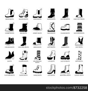 Set of Types of Boots thin line icons for any web and app project.