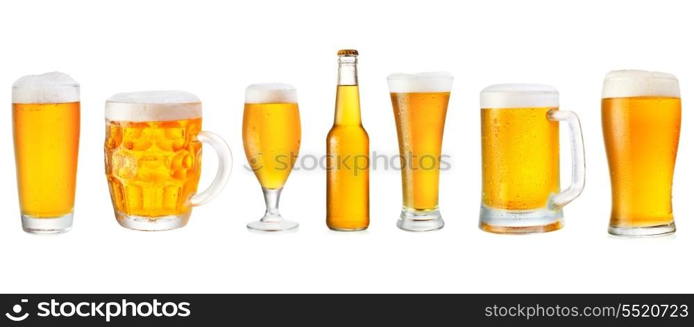 set of various beer isolated on white background