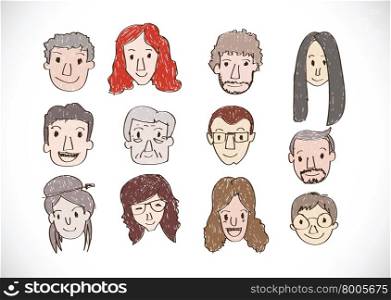 Set of various cartoon faces illustration