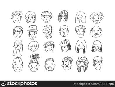 Set of various cartoon faces illustration