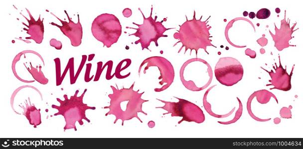 Set of vector splashes of red wine on white background.. Set of vector splashes of red wine on white background