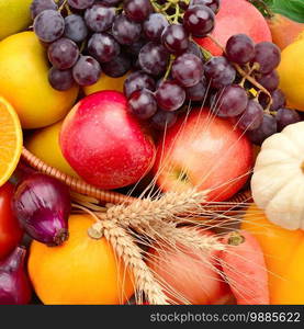 Set of vegetables and fruits background.