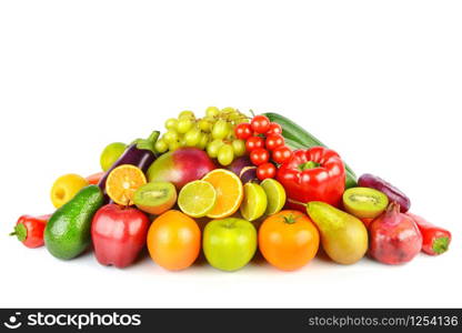 Set of vegetables and fruits isolated on a white background.