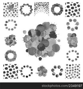 Set of watercolor black blobs isolated on white background. Watercolor splashes design. Abstract hand drawn watercolor blots background.. Watercolor black blobs set isolated on white