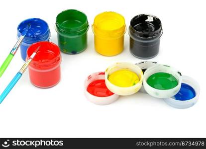 set of watercolor paints and brushes