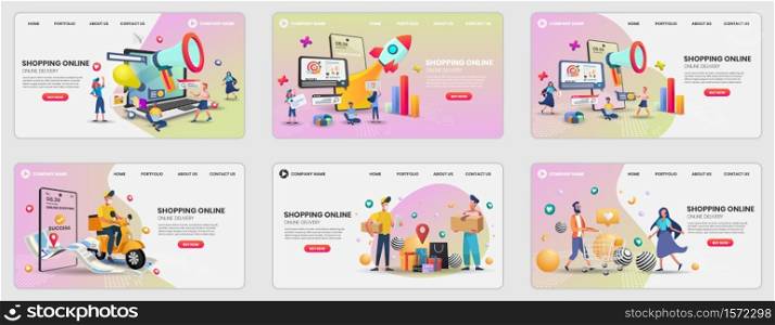 Set of web page design templates for Online Shopping templates. Modern vector illustration concepts for website and mobile website development.