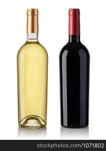 Set Of White, and Red Wine Bottles. Isolated On White Background. Set Of Wine Bottles