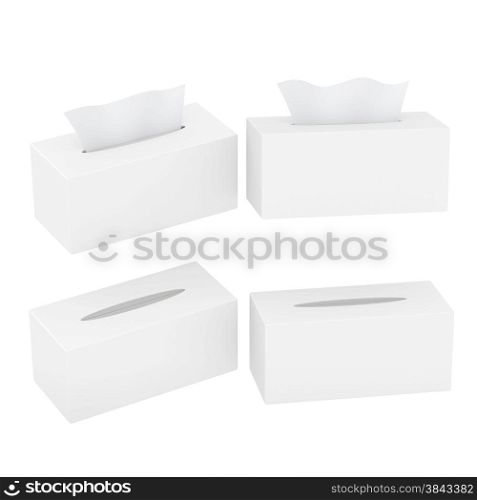 Set of white blank rectangular size of napkin or tissue boxes with clipping path. Mock up packaging for your design and artwork.&#xA;