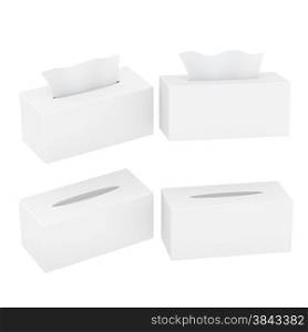 Set of white blank rectangular size of napkin or tissue boxes with clipping path. Mock up packaging for your design and artwork.&#xA;