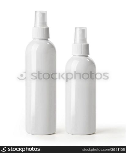 Set of White container of spray bottle isolated over white background.