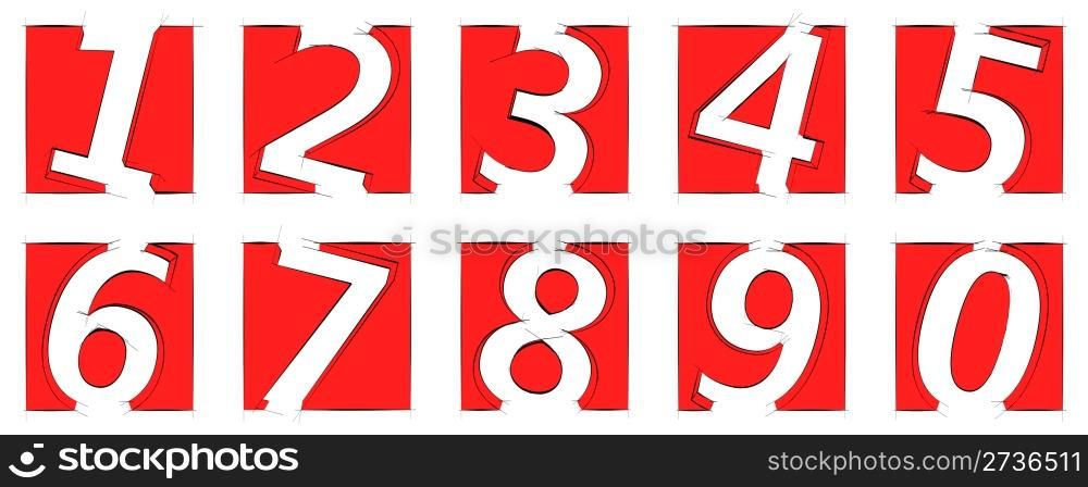 Set of white digits in red squares