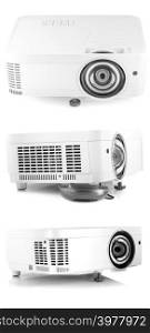 Set of White Multimedia Projector Isolated on White Background
