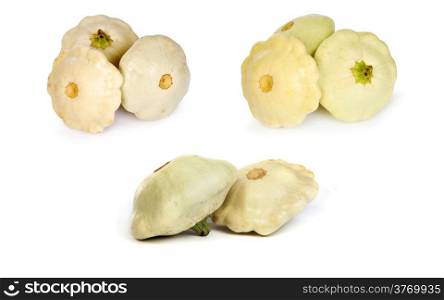 set of White Pattypan Squashes isolated on a white background