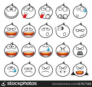 Set of white rounded icons in different emotions and moods.