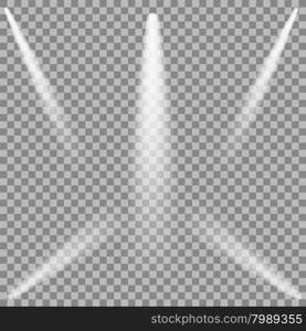 Set of White Spotlights Isolated on Checkered Background. Set of White Spotlights