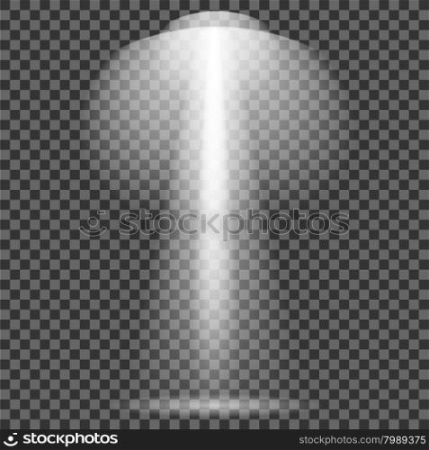 Set of White Spotlights Isolated on Checkered Background. Set of White Spotlights