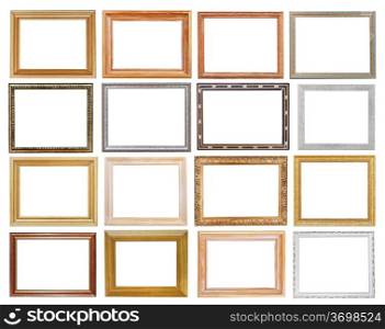 set of wide picture frames with cutout canvas isolated on white background