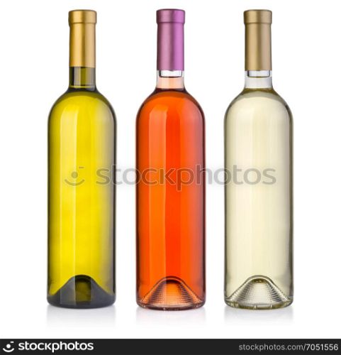 set of wine bottles isolated on white background