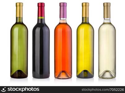 set of wine bottles isolated on white background