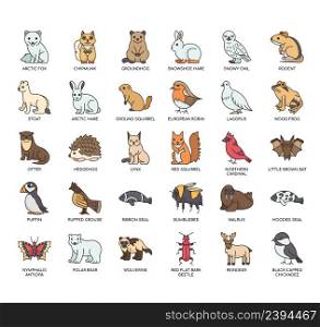 Set of Winter Animals thin line icons for any web and app project.