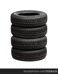 Set of winter car tires isolated on white background