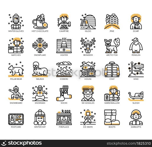 Set of Winter season thin line and pixel perfect icons for any web and app project.