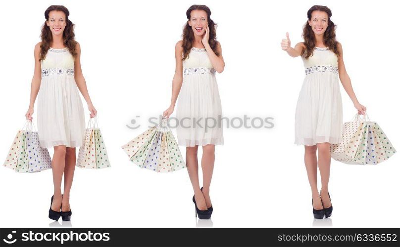 Set of woman with shopping bags on white. The set of woman with shopping bags on white