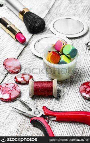 set of women's beads and tools for jewelry making