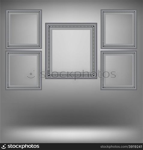 Set of Wood Grey Frames Isolated on Grey Light Background. Set of Wood Grey Frames