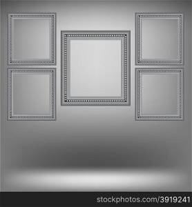 Set of Wood Grey Frames Isolated on Grey Light Background. Set of Wood Grey Frames