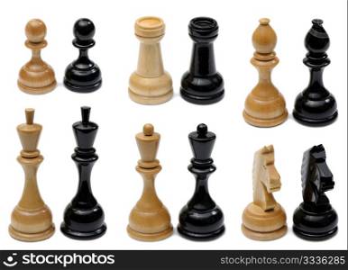 Set of wooden chess pieces light and dark colors